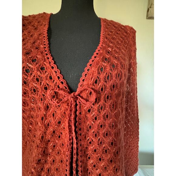 ANTHROPOLOGIE A’reve rust crochet cut out cardigan w tie front - Picture 5 of 10